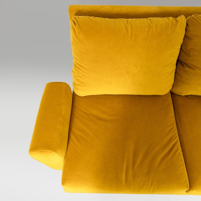 Three-Seater Sofa and Poufs in Yellow Velvet1970, Set of 3 For Sale - Image 10 of 12