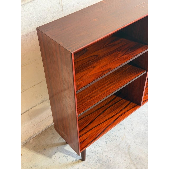 Rosewood Bookcase Small Open Double Column Shelving Unit Made in Denmark 1960s For Sale - Image 4 of 10