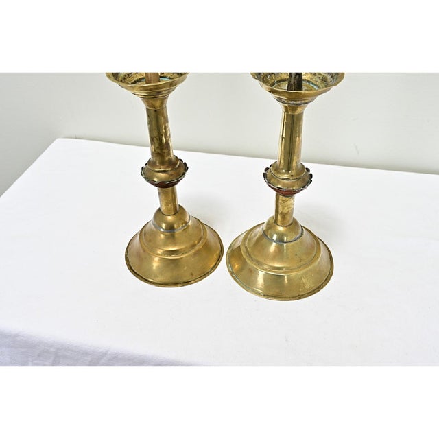Early 19th Century Dutch 19th Century Brass Pricket Candlesticks - A Pair For Sale - Image 5 of 7