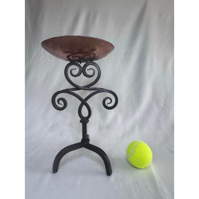 Vintage Spanish Revival Copper Cup & Scrolled Wrought Iron Candlestick For Sale - Image 11 of 12