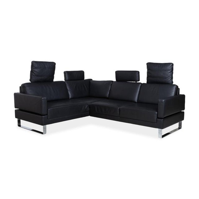 Modern Brühl Alba Leather Corner Sofa, Black, Manual Function Sofa Couch For Sale - Image 3 of 17