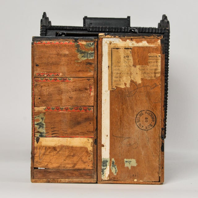 Early 20th Century Primitive Folk Art Jewelry Box Tabletop Chest of Drawers Tramp Art Detail For Sale - Image 15 of 17