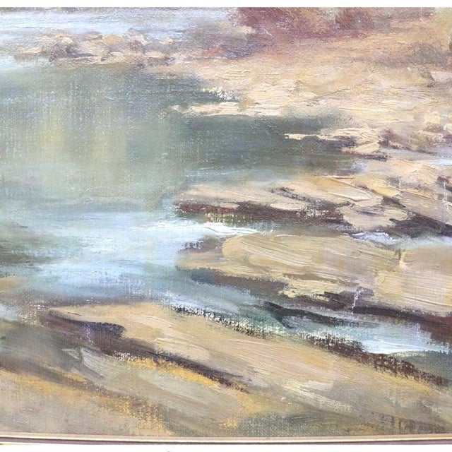 Hudson River School Oil on Canvas Painting of a River Scene by A. Hirshing C1935 For Sale - Image 4 of 13