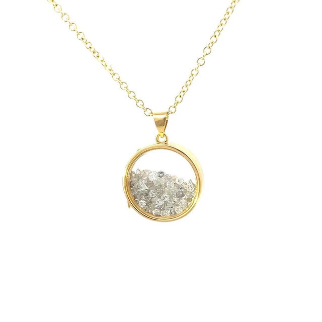 Metal Diamond Locket Pendant Round 14k Gold & Gold Filled Necklace Shaker For Sale - Image 7 of 10