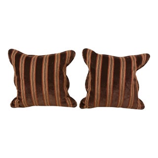 Pair of Late 20th Century Brown Stripe Velvet Pillows For Sale