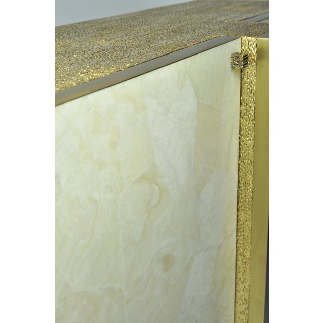 Gold Leaf Fiber Marquetry, Black Stone, Brass, and White Rock Crystal Cabinet by François-Xavier Turrou for Ginger Brown For Sale - Image 10 of 12