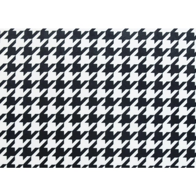 Custom-tailored pillow in a cotton-velvet fabric depicting the classic houndstooth design in a black and white colorway....