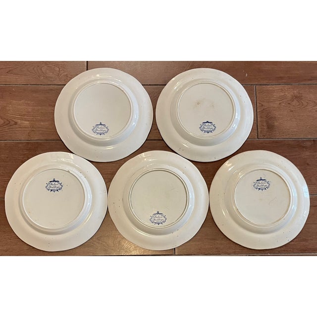 Antique 19th Century English Regency Staffordshire Blue Transferware Dinner Plates - Italian Buildings by Ralph Hall Circa 1825 - Set of 5 For Sale - Image 15 of 17