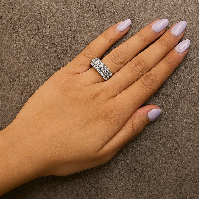 Early 21st Century .925 Sterling Silver 2.0 Cttw Lab Grown Diamond 3 Row Band Ring (F-G Color, VS1-VS2 Clarity) - Ring - Size 8 For Sale - Image 5 of 6