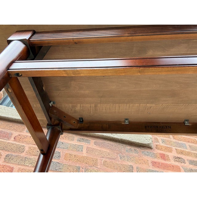 Wood Vintage Ethan Allen Console on Casters With Bamboo Shaped Legs For Sale - Image 7 of 8