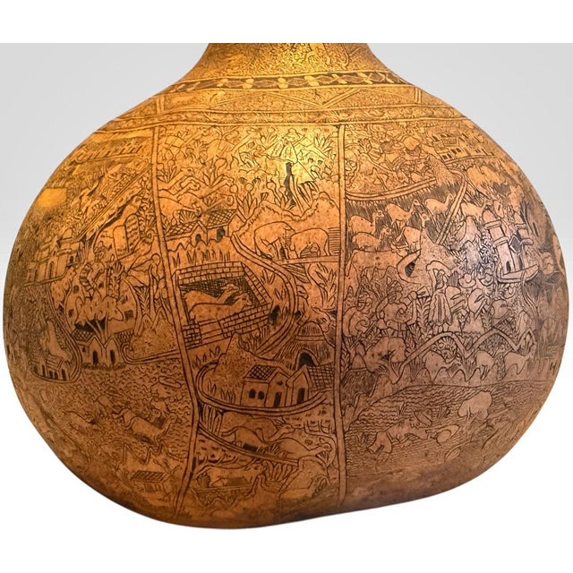 Mid 20th Century Large Peruvian Folk Art Mate Burilado Hand-Carved Storytelling Gourd For Sale - Image 4 of 11
