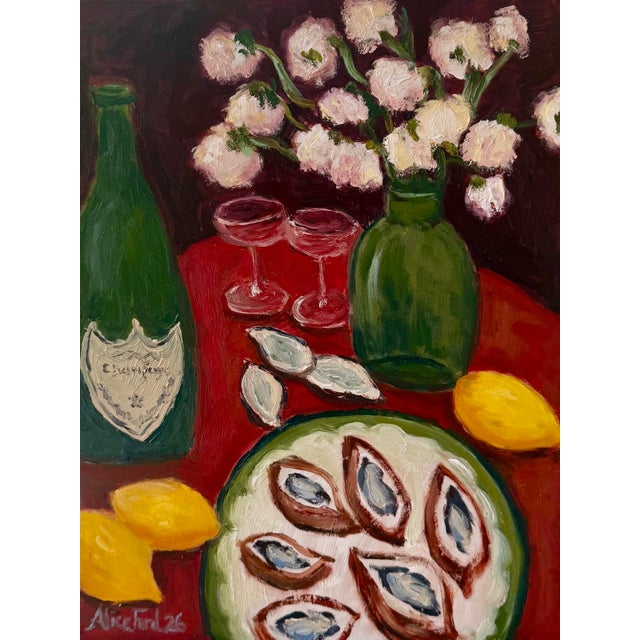 Oysters and Champagne by Alice Ford. Oil on board.