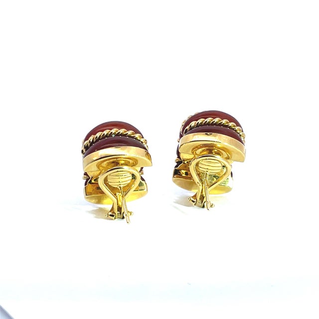 Late 20th Century Pair of Seaman Schepps 18k Yellow Gold Carved Translucent Amber Shrimp Earclips For Sale In New York - Image 6 of 9