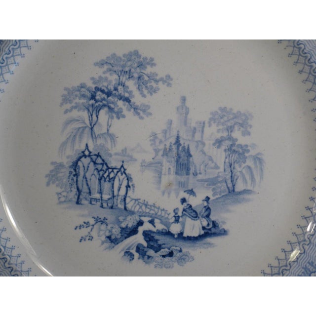 Dinner Wall Plate, Blue Transferware Scenic, John G Alcock Blantyre Cobridg 19th C. England For Sale - Image 4 of 12