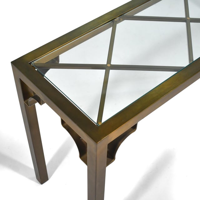 Metal Mastercraft Brass Chinese Chippendale Console Table For Sale - Image 7 of 10