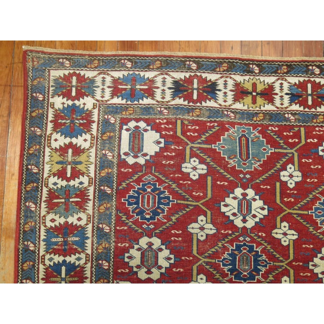 Late 19th Century Red Field Geometric Antique Caucasian Tribal Shirvan Rug - 4' x 7'9" For Sale In New York - Image 6 of 18