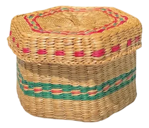 Antique Sweet Grass Basket With Lid in Pink and Green