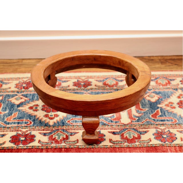 Wood Antique Chinese Iron and Elm Wood Water Bucket on Stand For Sale - Image 7 of 8