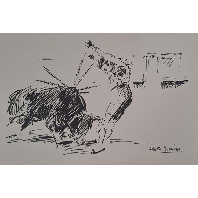 Roberto Domingo y Fallola (1883-1956) The great banderillero and matador Barajas in one by banderillas Engraving Signed in...
