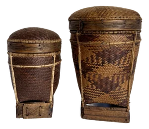 Pair of Vintage Tingkop Handwoven Indigenous Lidded Baskets by Pala'wan People