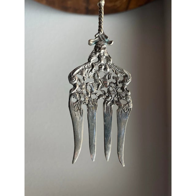 Vintage Grazzini Made in Italy Ornate Serving Utensils Spoon and Fork Set Silverplated For Sale - Image 10 of 10