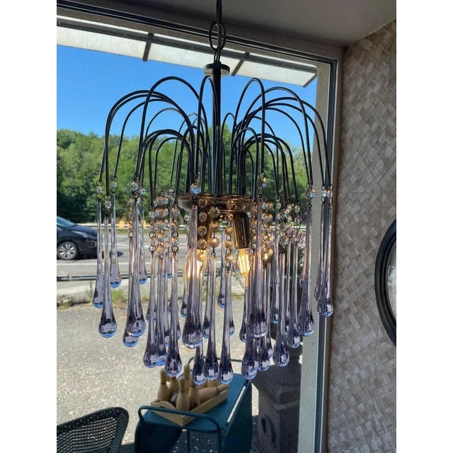 Violet and Metal Suspension Lamp, 1950s For Sale - Image 6 of 12