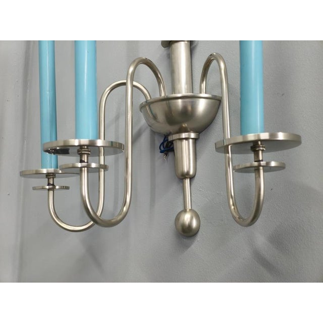Metal Art Deco Chandelier with Matching Sconces, Czechoslovakia, 1930s, Set of 3 For Sale - Image 7 of 18