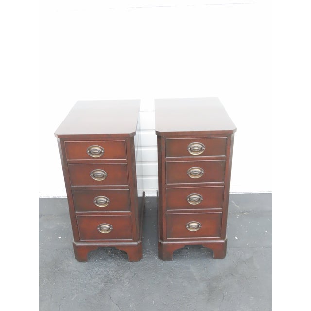 Wood Kindel Tall and Narrow Mahogany Nightstands End Bedside Tables a Pair 6443 For Sale - Image 7 of 17