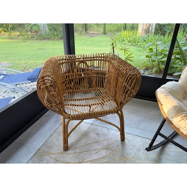 Mid-Century Modern 1960s Mid Century Modern Rattan Chair For Sale - Image 3 of 4