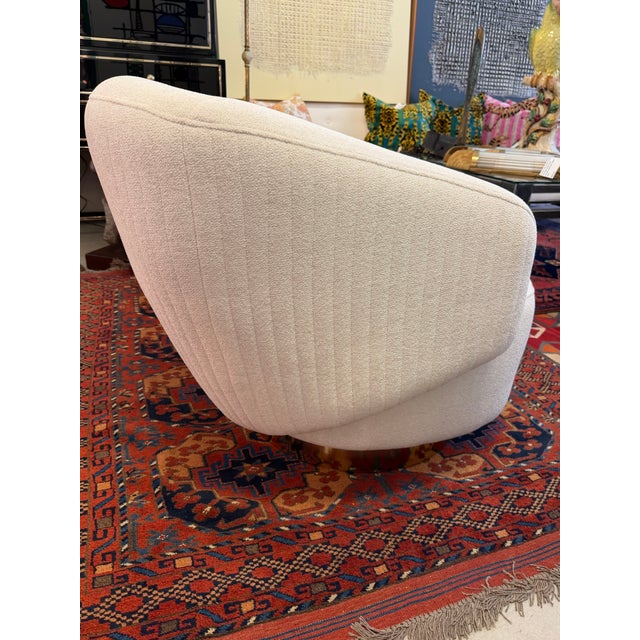 2020s Cream Color Channeled Swivel Arm Chairs With Wrapped Gold Tone Bases a Pair For Sale - Image 5 of 9
