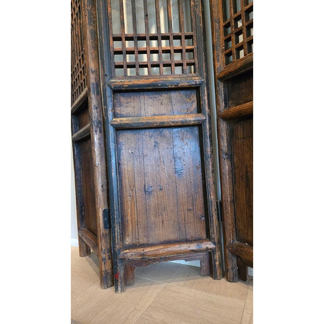 Chinese Antique Six - Panel Wooden Screen For Sale - Image 9 of 10