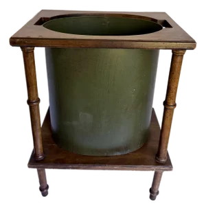 Traditional "Diplomat" Faux Bamboo and Green Metal Wastebasket by Brandt