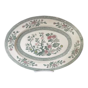 Vintage Japanese Green & Pink Porcelain Indian Tree Platter