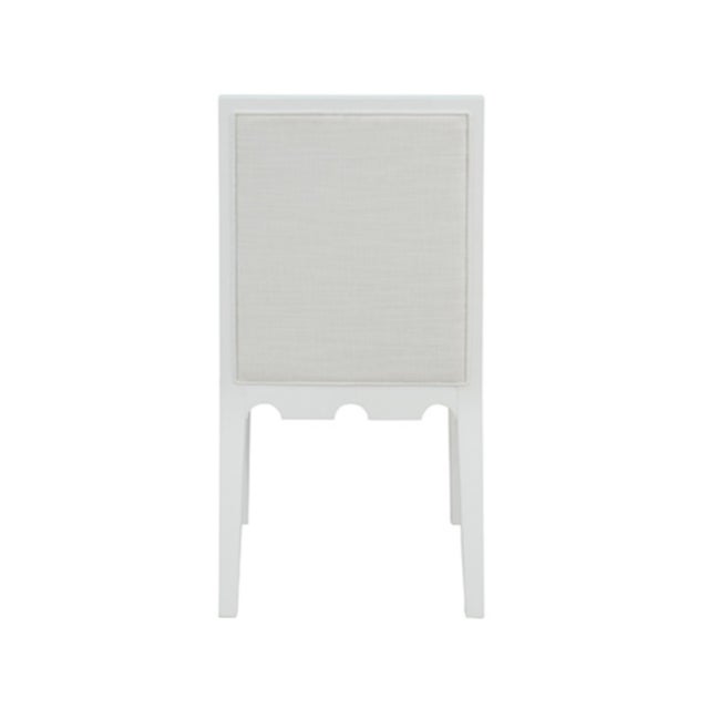 Worlds Away Matthew Izzo Home Lanister Matte White Lacquer Dining Chair With Performance Linen Upholstery For Sale - Image 4 of 6