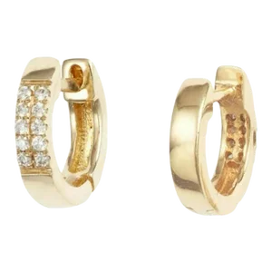 Diamond 14k Solid Gold Handmade Hoop Earrings - 2 Pieces