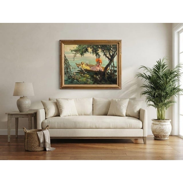 Antique Painting: A Serene Afternoon on the Water For Sale - Image 12 of 12