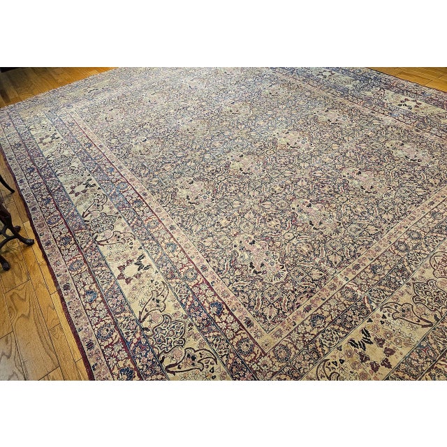 19th Century Oversized Persian Kerman Lavar Rug, Hand-Knotted Wool, Allover Tree of Life Pattern, Royal-Blue & Ivory, 14’ X 18’ For Sale In Chicago - Image 6 of 17