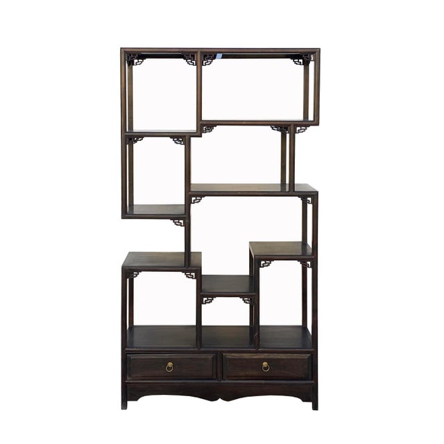 Coffee Chinese Brown Stain Treasure Display Curio Cabinet Room Divider For Sale - Image 8 of 8