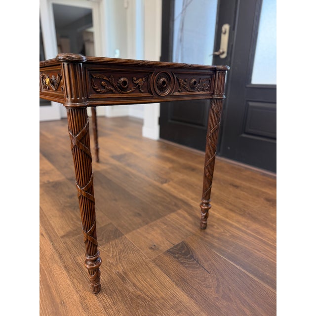 1980s Maitland-Smith Carved Mahogany Leather Top Writing Desk For Sale - Image 10 of 16