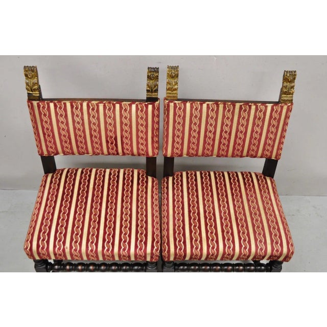 Early 20th Century Antique Small Jacobean Style Turn Carved Walnut Accent Side Chairs - a Pair For Sale - Image 5 of 12