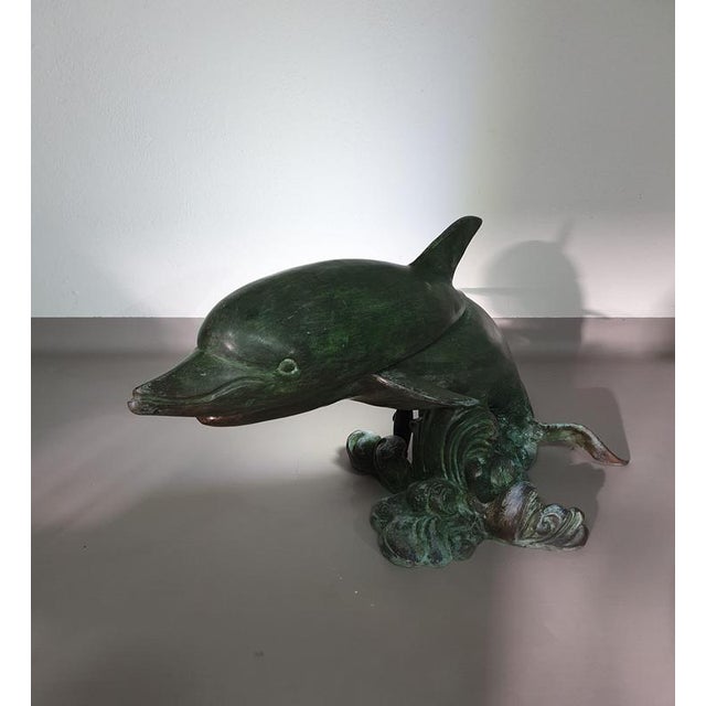 Bronze Dolphin Coffee Table with Oval Glass Top, 1970s For Sale - Image 5 of 14