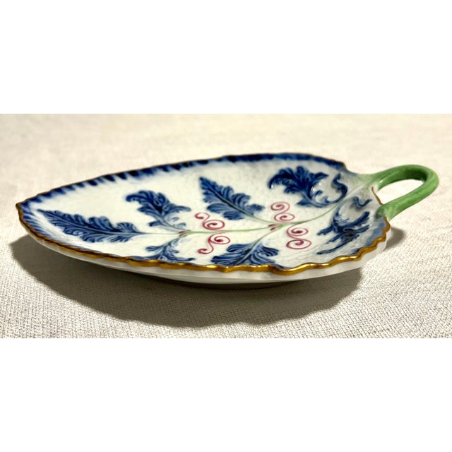Mid-Century Modern MCM Italian Sèvres Hand Made Porcelain Leaf With Gold Rim Catchall For Sale - Image 3 of 8