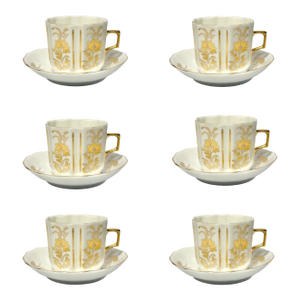 1940s Gardner Verbilki 6-Piece Porcelain Gold Flower Demitasse Espresso Cups Saucers - Set of 12