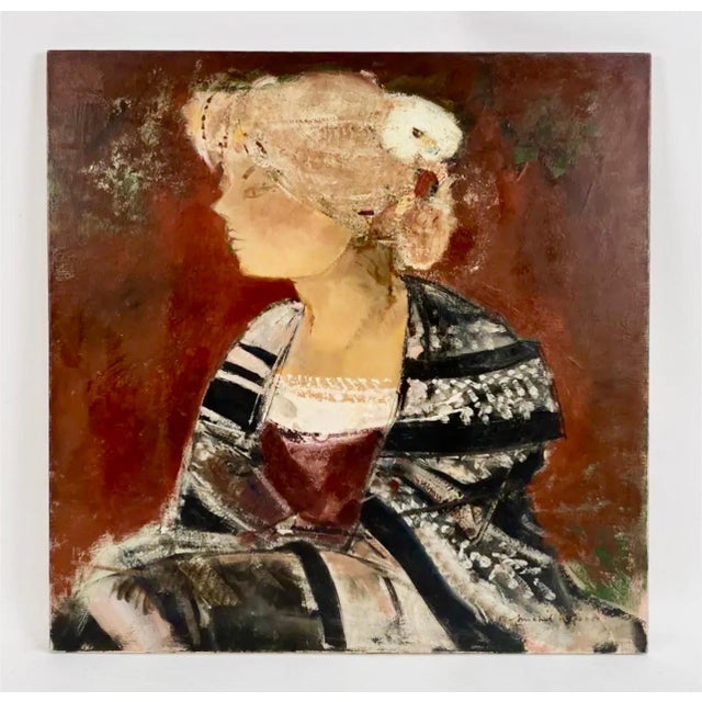 Michel Rodde, 20th Century Abstract Portrait of Lady "La Dame a la Fleur Blanche" Michel Rodde, c. 20th Century For Sale