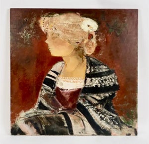 Michel Rodde, 20th Century Abstract Portrait of Lady "La Dame a la Fleur Blanche" Michel Rodde, c. 20th Century
