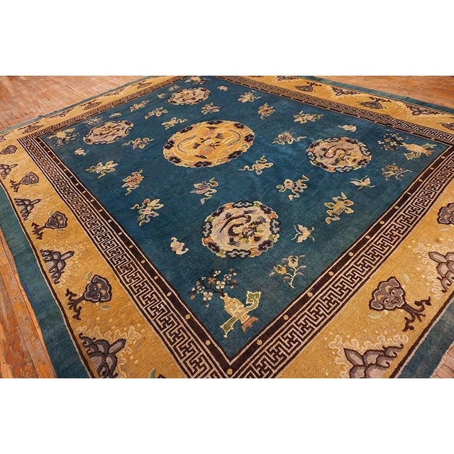 Textile 1880s Blue Antique Bird of Paradise Chinese Dragons Design Peking Rug For Sale - Image 7 of 10