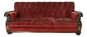1940s Swedish Art Deco Traditional Transition Sofa Velour Upholstery & Carved Arms