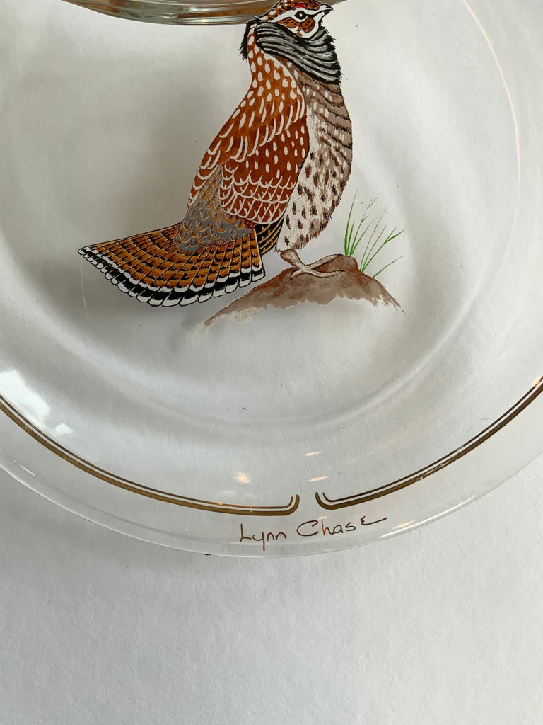 Late 20th Century Winter Game Birds Red Glassware Canapé Plates by 