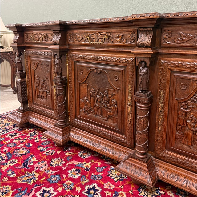 Antique French Breton Large Carved Sideboard Server Entry Buffet Oak c.1900-20s For Sale - Image 14 of 18