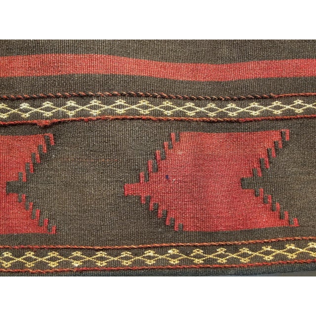 Late 20th Century Vintage Baluch Sofreh Tribal Kilim, Handwoven Wool, Geometric Pattern, Brown & Red, 4’ X 4’ For Sale - Image 5 of 10